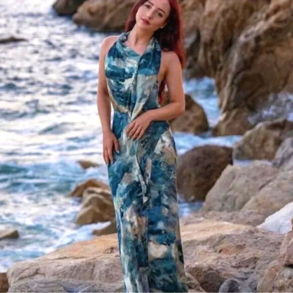 ZARA LIMITED EDITION PRINTED DRESS MULTICOLORED scarf strap halter - Picture 3 of 16